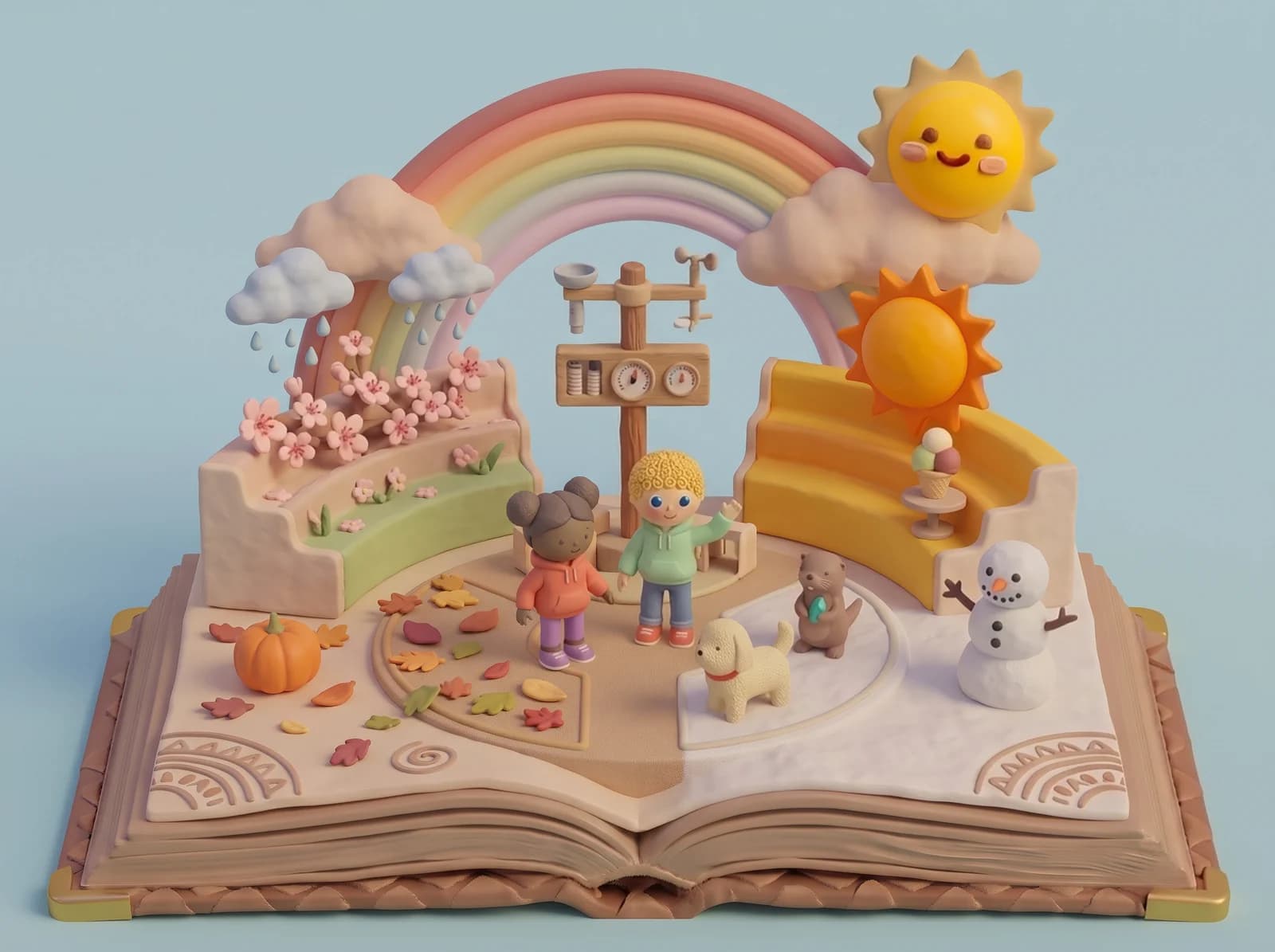 Mini-Welt „Wetterstation“ als aufgeklapptes Pop-up-Buch
